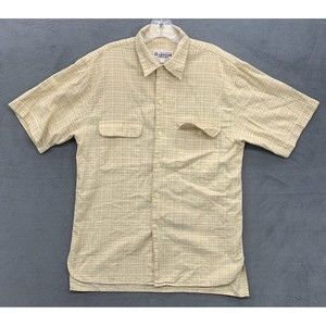 The Heartland Button Down Shirt Men Small Khaki 100% Cotton Window Pane Vented